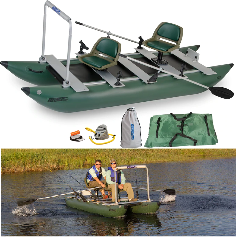 Sea Eagle - 375FC 2 Person 12'4" Green FoldCat Pro Angler Guide Pontoon Package Hull Fishing Boat ( 375FCK_P )